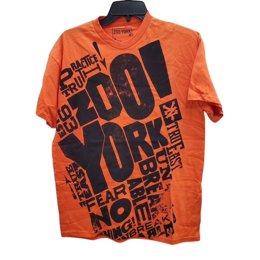 Zoo York Men's Orange Black Graffiti Tag‎ Text Short Sleeve Graphic Tee Size M